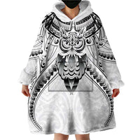 New Zealand Morepork Wearable Blanket Hoodie Maori Pattern White LT05 - Polynesian Pride