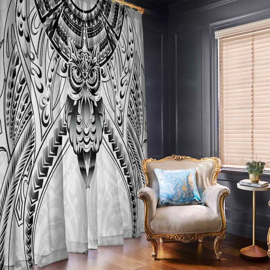 New Zealand Morepork Window Curtain Maori Pattern White LT05 - Polynesian Pride