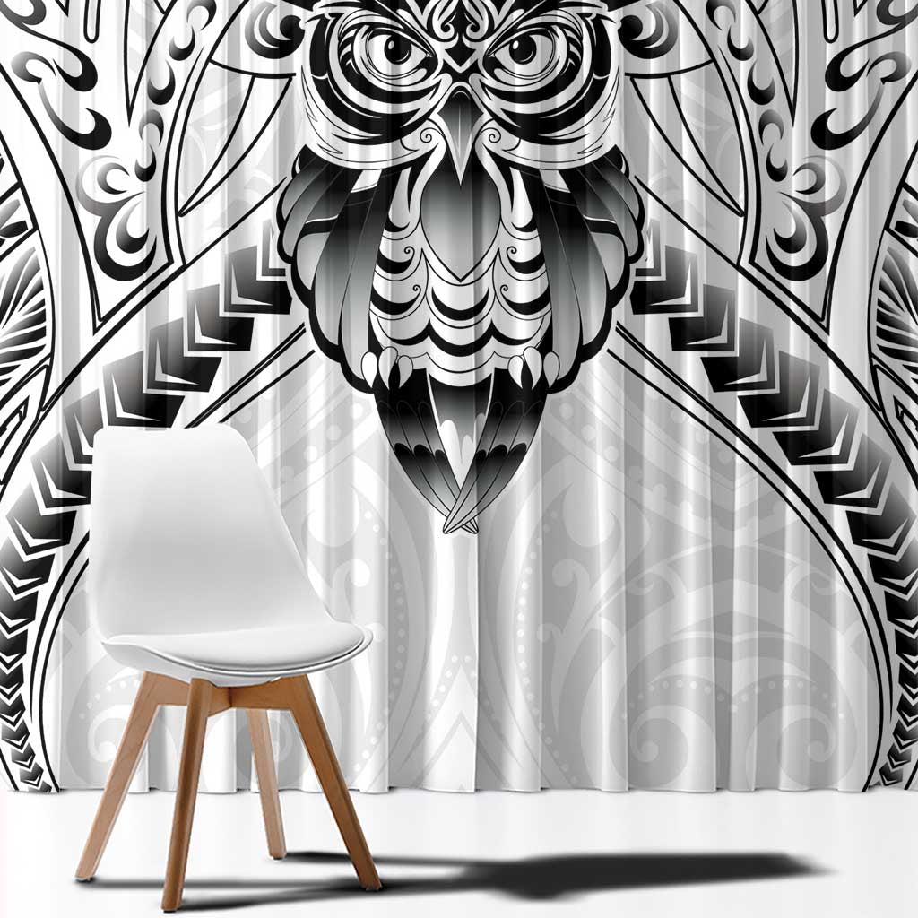 New Zealand Morepork Window Curtain Maori Pattern White LT05 - Polynesian Pride