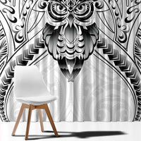 New Zealand Morepork Window Curtain Maori Pattern White LT05 - Polynesian Pride
