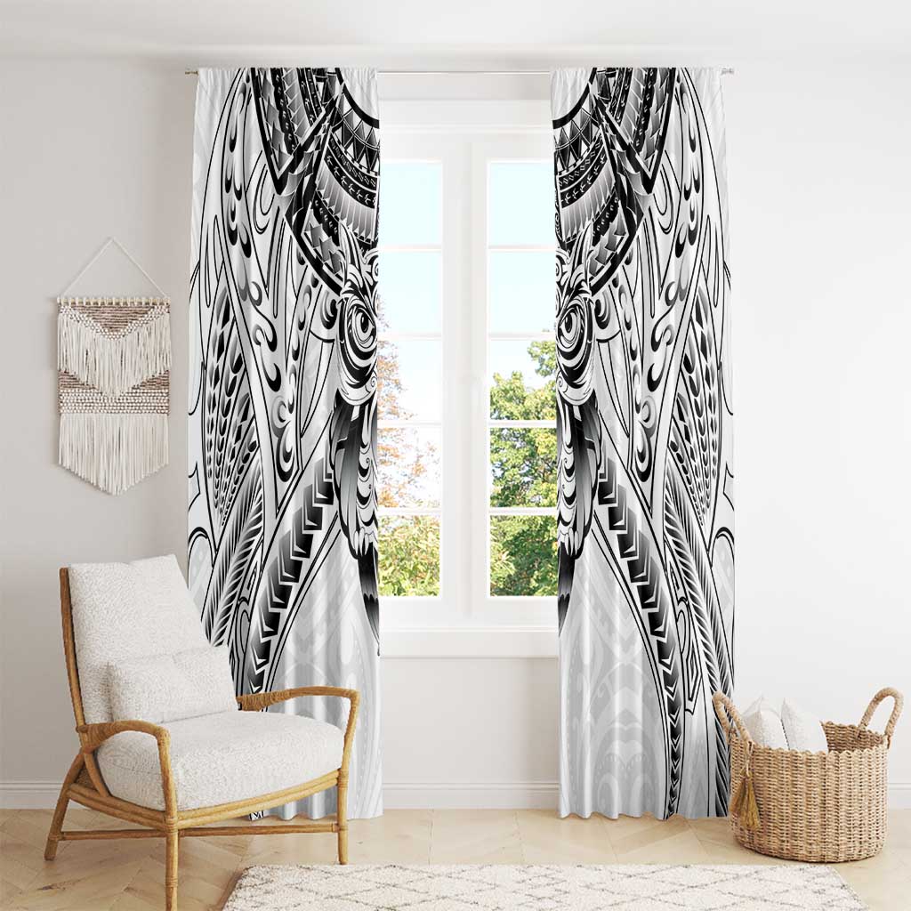 New Zealand Morepork Window Curtain Maori Pattern White LT05 - Polynesian Pride