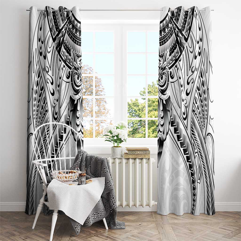 New Zealand Morepork Window Curtain Maori Pattern White LT05 - Polynesian Pride