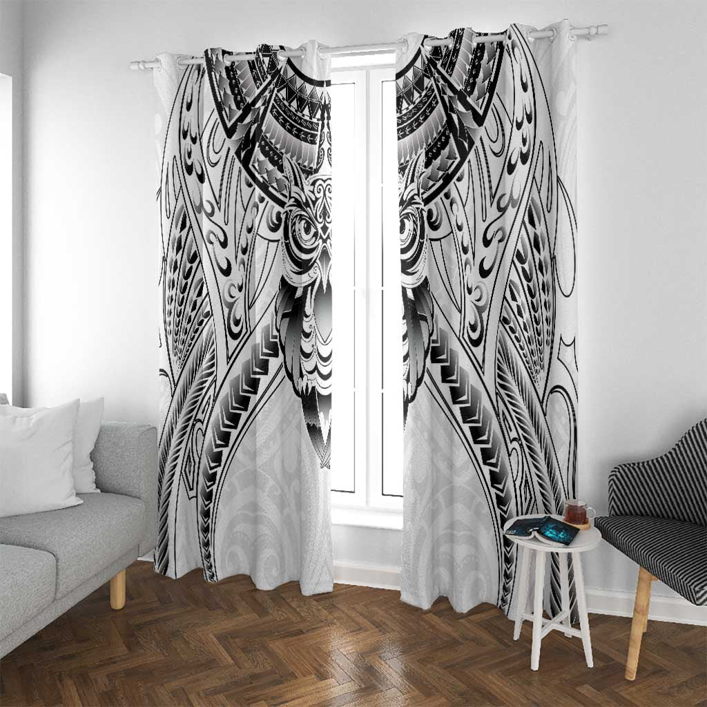 New Zealand Morepork Window Curtain Maori Pattern White LT05 With Grommets White - Polynesian Pride