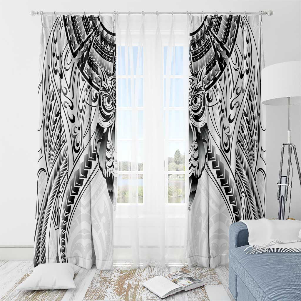 New Zealand Morepork Window Curtain Maori Pattern White LT05 - Polynesian Pride