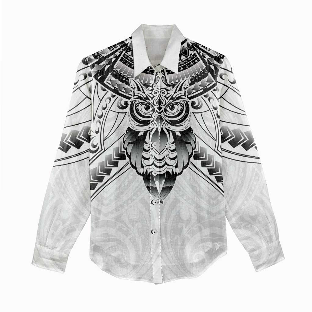 New Zealand Morepork Women Casual Shirt Maori Pattern White