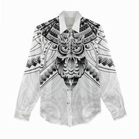 New Zealand Morepork Women Casual Shirt Maori Pattern White