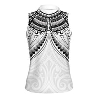 New Zealand Morepork Women Sleeveless Polo Shirt Maori Pattern White LT05 - Polynesian Pride