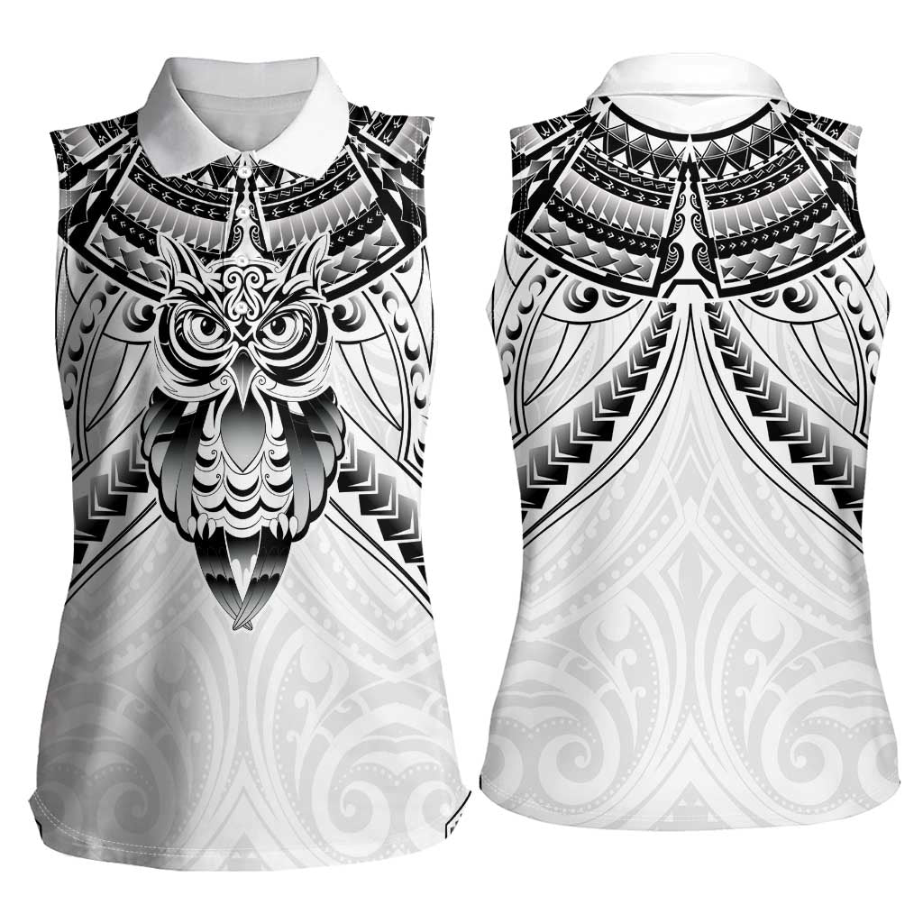 New Zealand Morepork Women Sleeveless Polo Shirt Maori Pattern White LT05 - Polynesian Pride
