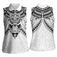 New Zealand Morepork Women Sleeveless Polo Shirt Maori Pattern White LT05 - Polynesian Pride
