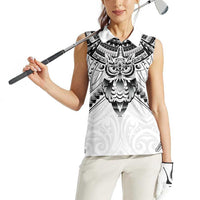 New Zealand Morepork Women Sleeveless Polo Shirt Maori Pattern White LT05 - Polynesian Pride