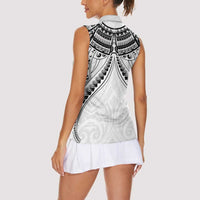 New Zealand Morepork Women Sleeveless Polo Shirt Maori Pattern White LT05 - Polynesian Pride