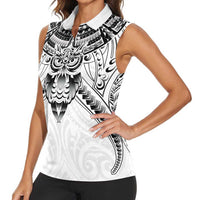 New Zealand Morepork Women Sleeveless Polo Shirt Maori Pattern White LT05 - Polynesian Pride