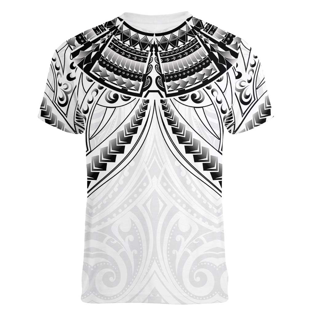 New Zealand Morepork Women V-Neck T-Shirt Maori Pattern White LT05 - Polynesian Pride