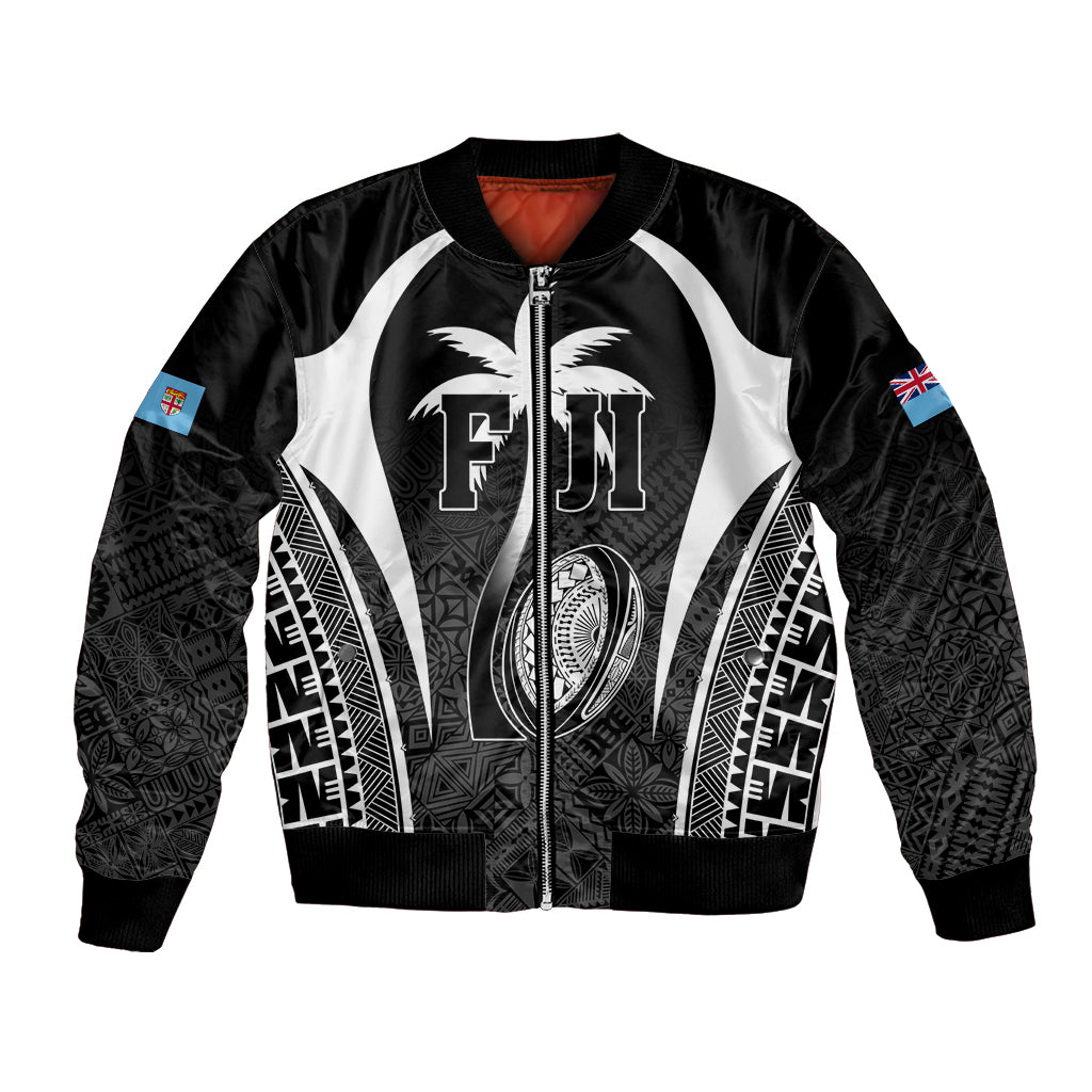 Custom Fiji Rugby Bomber Jacket Fijian Warrior Black