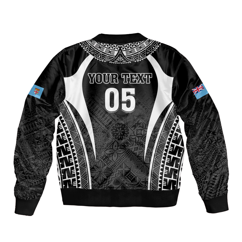 Custom Fiji Rugby Bomber Jacket Fijian Warrior Black