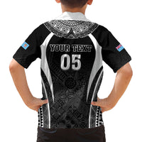 Custom Fiji Rugby Family Matching Long Sleeve Bodycon Dress and Hawaiian Shirt Fijian Warrior Black