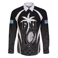 Custom Fiji Rugby Family Matching Long Sleeve Bodycon Dress and Hawaiian Shirt Fijian Warrior Black