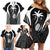 Custom Fiji Rugby Family Matching Off Shoulder Short Dress and Hawaiian Shirt Fijian Warrior Black