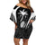 Custom Fiji Rugby Family Matching Off Shoulder Short Dress and Hawaiian Shirt Fijian Warrior Black