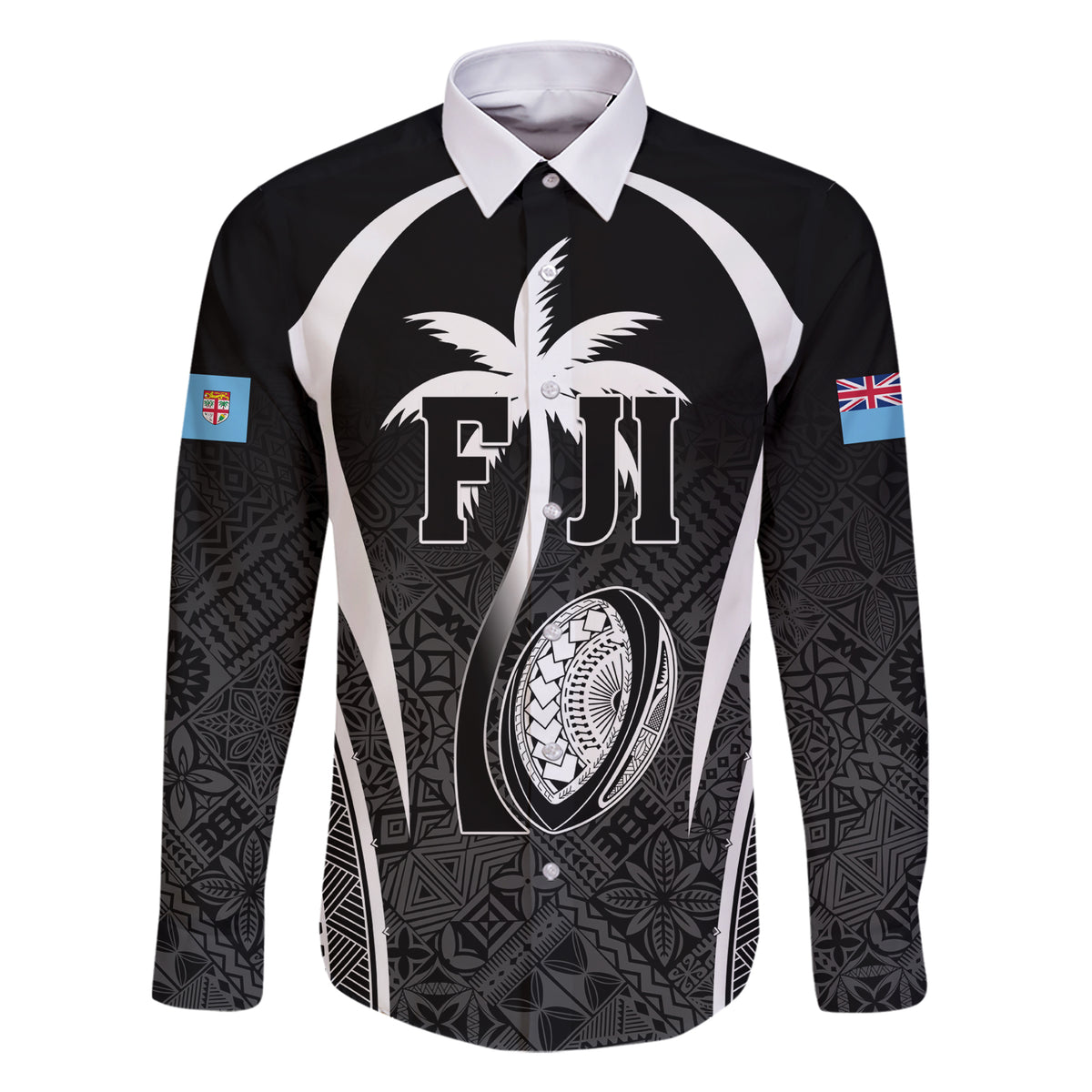 Custom Fiji Rugby Family Matching Short Sleeve Bodycon Dress and Hawaiian Shirt Fijian Warrior Black