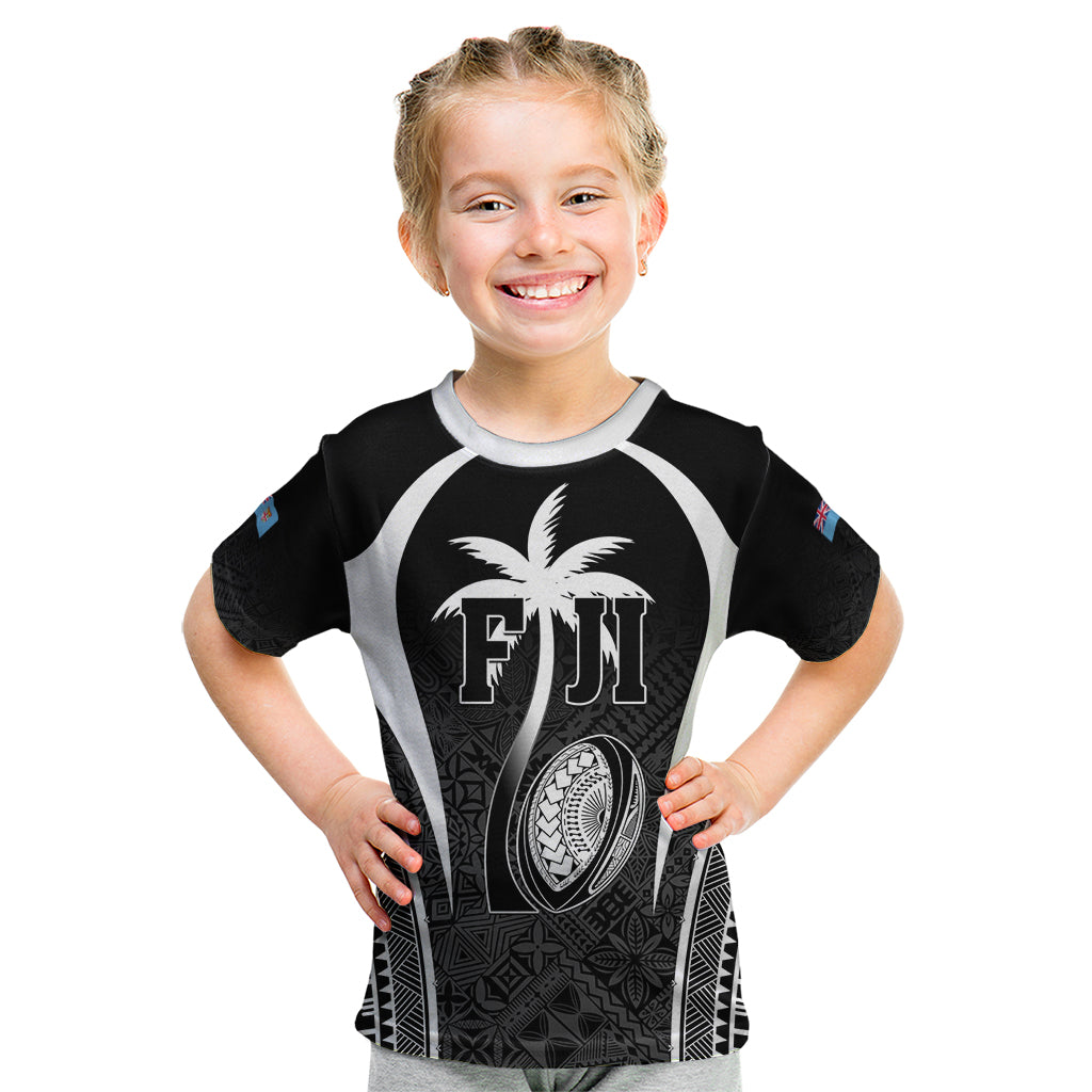 Custom Fiji Rugby Kid T Shirt Fijian Warrior Black