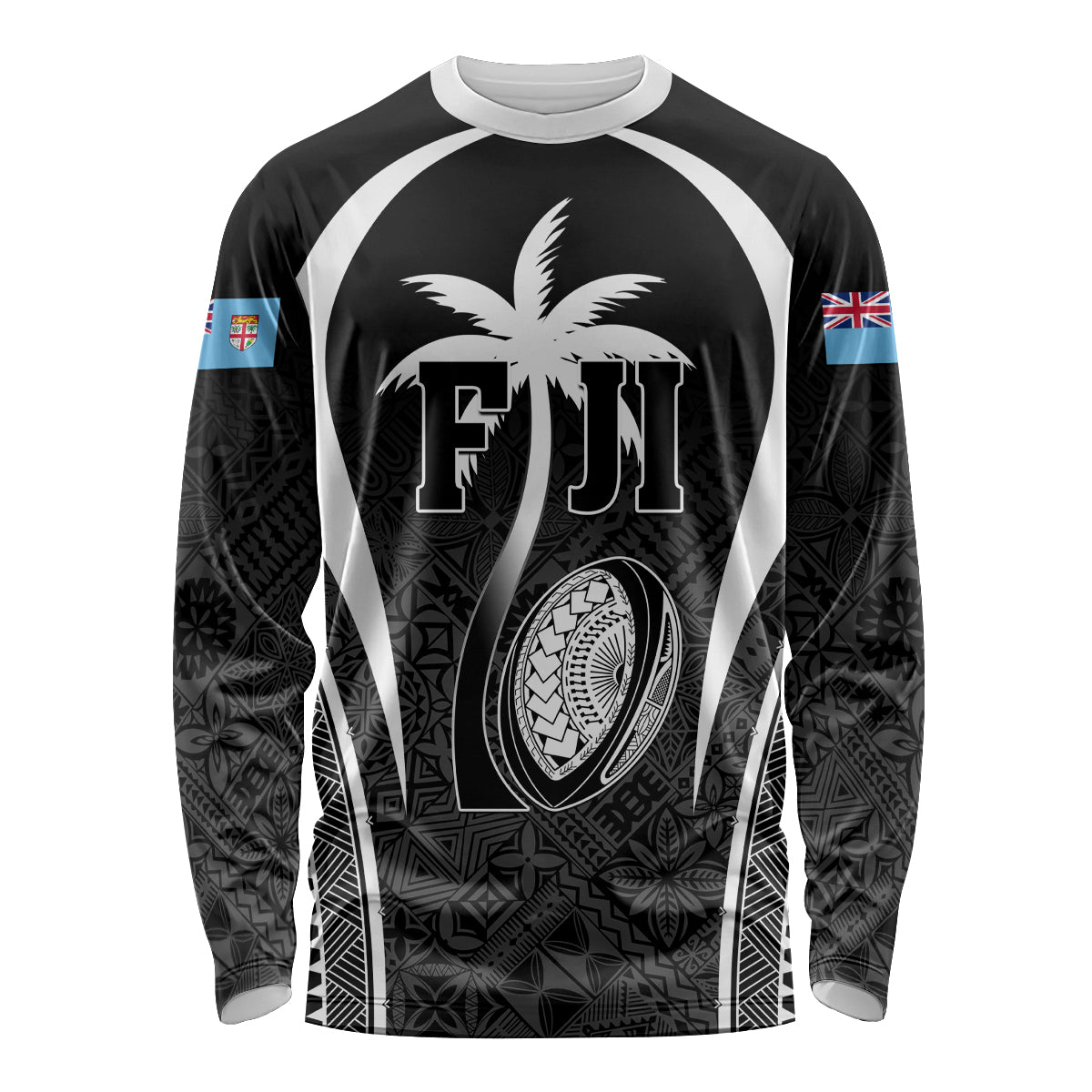 Custom Fiji Rugby Long Sleeve Shirt Fijian Warrior Black