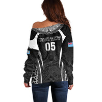 Custom Fiji Rugby Off Shoulder Sweater Fijian Warrior Black
