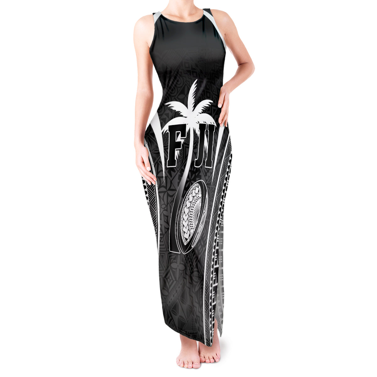 Custom Fiji Rugby Tank Maxi Dress Fijian Warrior Black