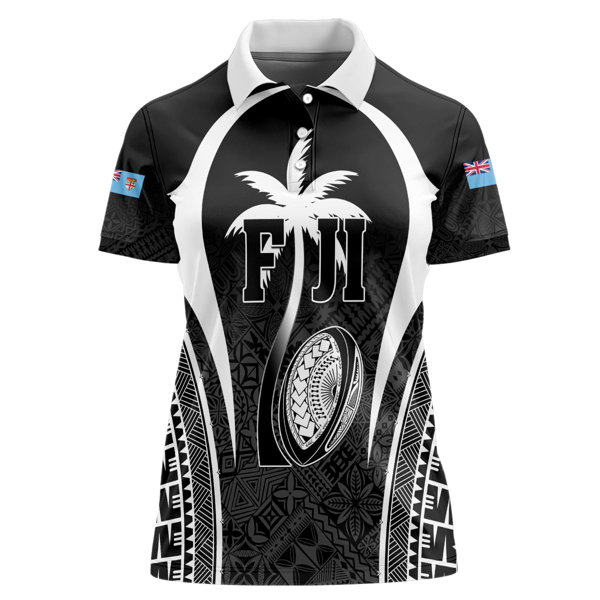 Custom Fiji Rugby Women Polo Shirt Fijian Warrior Black
