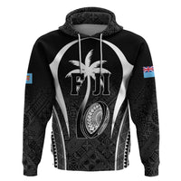 Custom Fiji Rugby Zip Hoodie Fijian Warrior Black