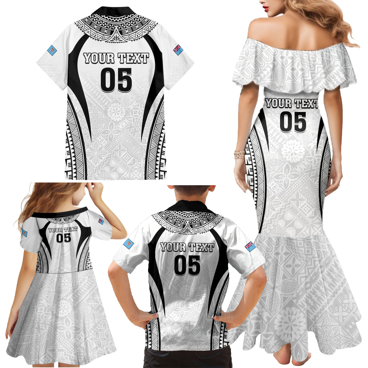 Custom Fiji Rugby Family Matching Mermaid Dress and Hawaiian Shirt Fijian Warrior White