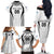 Custom Fiji Rugby Family Matching Off The Shoulder Long Sleeve Dress and Hawaiian Shirt Fijian Warrior White