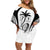 Custom Fiji Rugby Family Matching Off Shoulder Short Dress and Hawaiian Shirt Fijian Warrior White