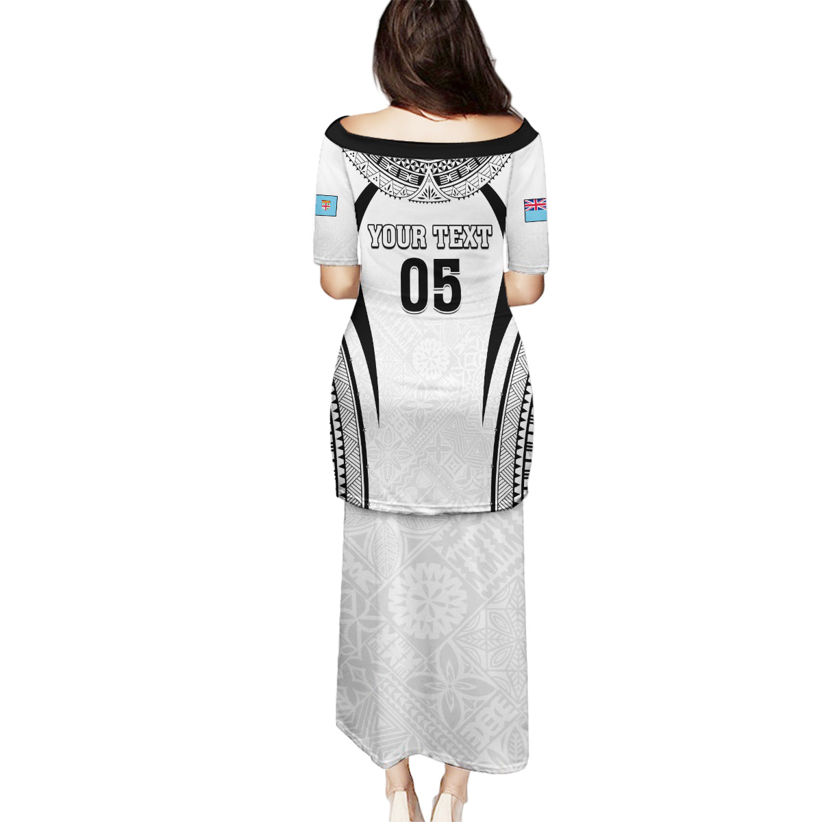 Custom Fiji Rugby Family Matching Puletasi and Hawaiian Shirt Fijian Warrior White