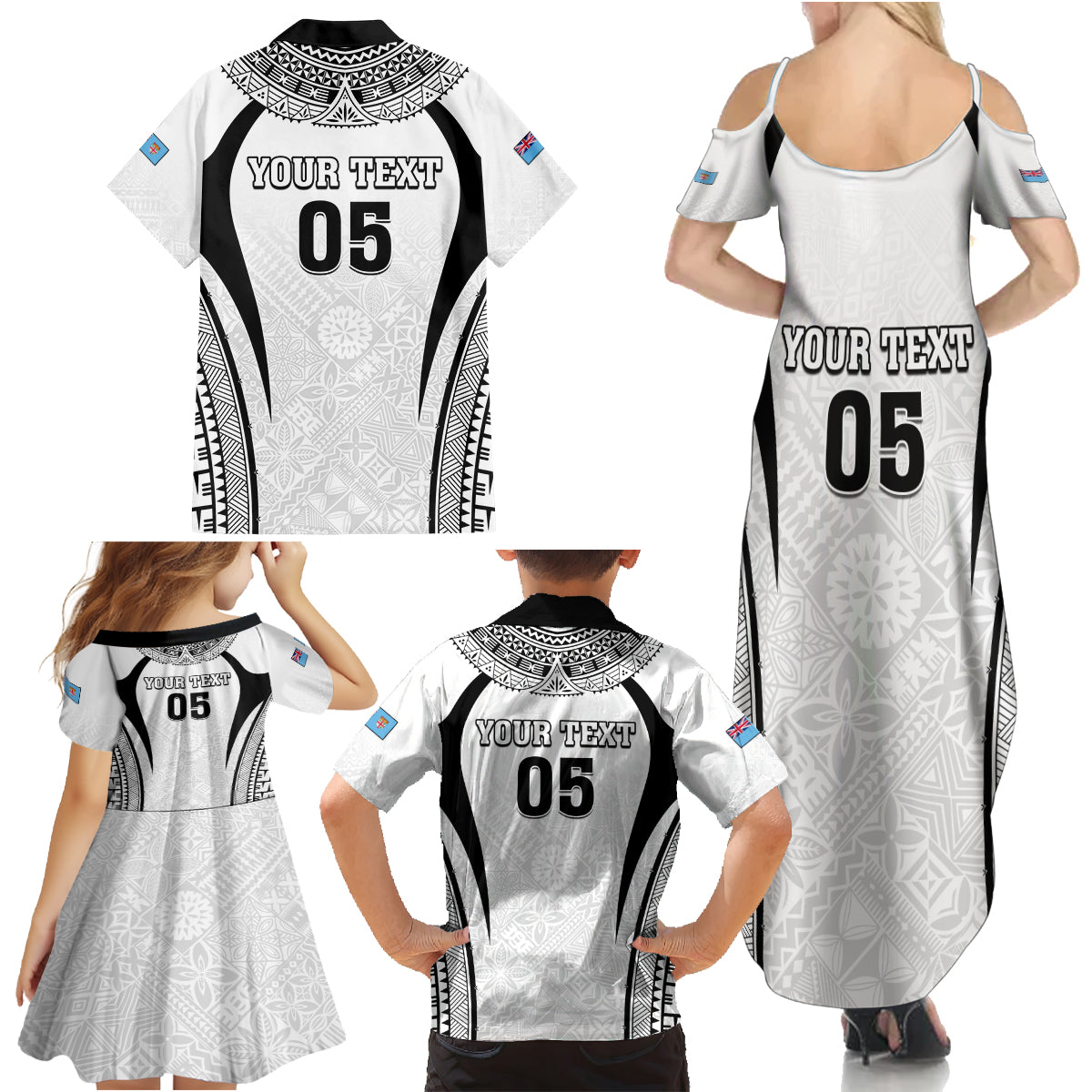 Custom Fiji Rugby Family Matching Summer Maxi Dress and Hawaiian Shirt Fijian Warrior White