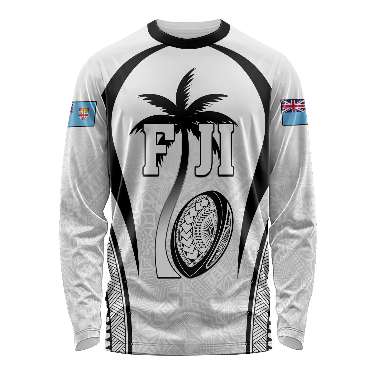 Custom Fiji Rugby Long Sleeve Shirt Fijian Warrior White