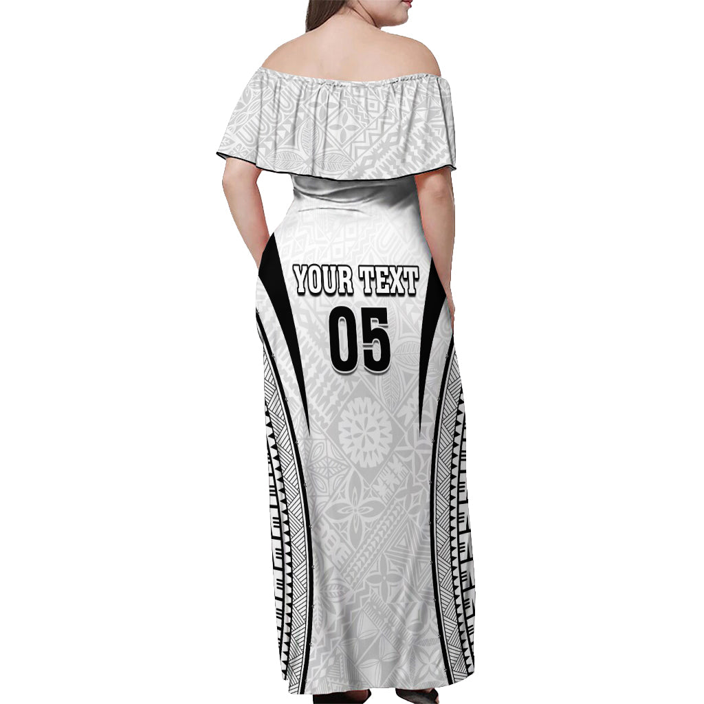 Custom Fiji Rugby Off Shoulder Maxi Dress Fijian Warrior White