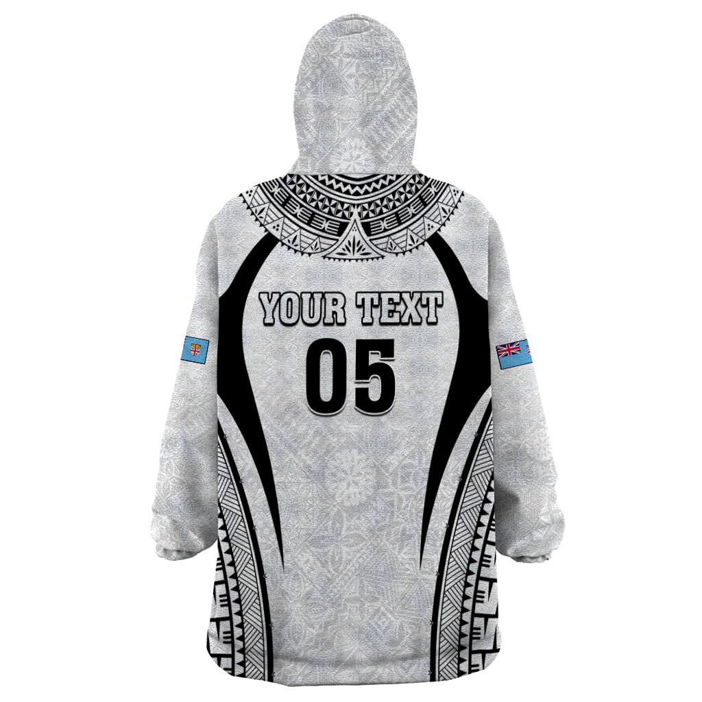 Custom Fiji Rugby Wearable Blanket Hoodie Fijian Warrior White