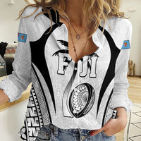 Custom Fiji Rugby Women Casual Shirt Fijian Warrior White