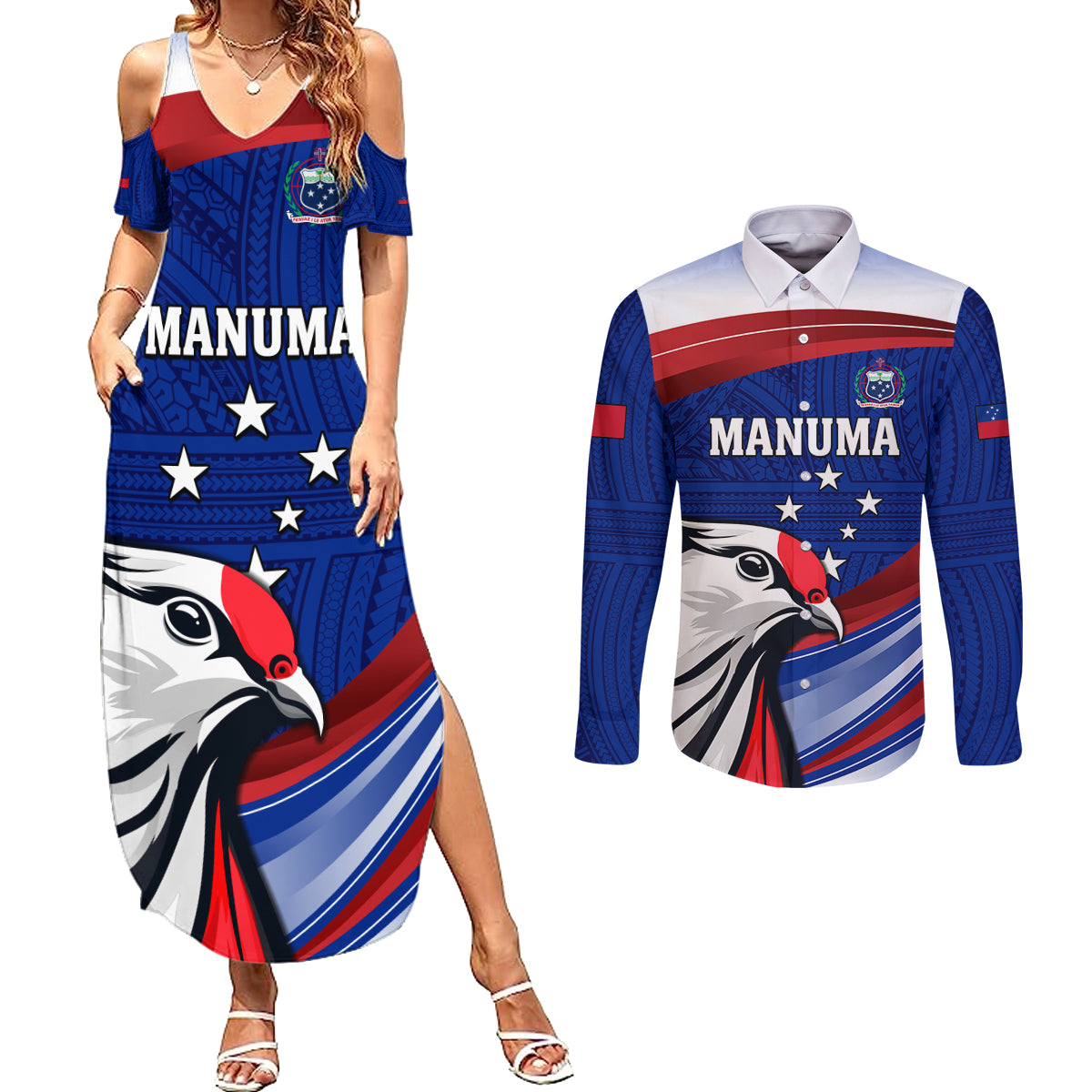 Custom Samoa Rugby Couples Matching Summer Maxi Dress and Long Sleeve Button Shirt Manuma Ptilinopus Perousii