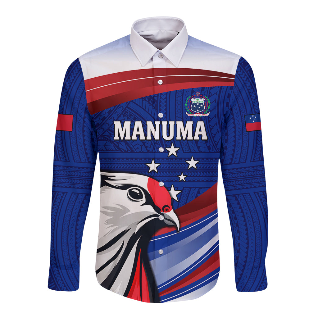 Custom Samoa Rugby Long Sleeve Button Shirt Manuma Ptilinopus Perousii