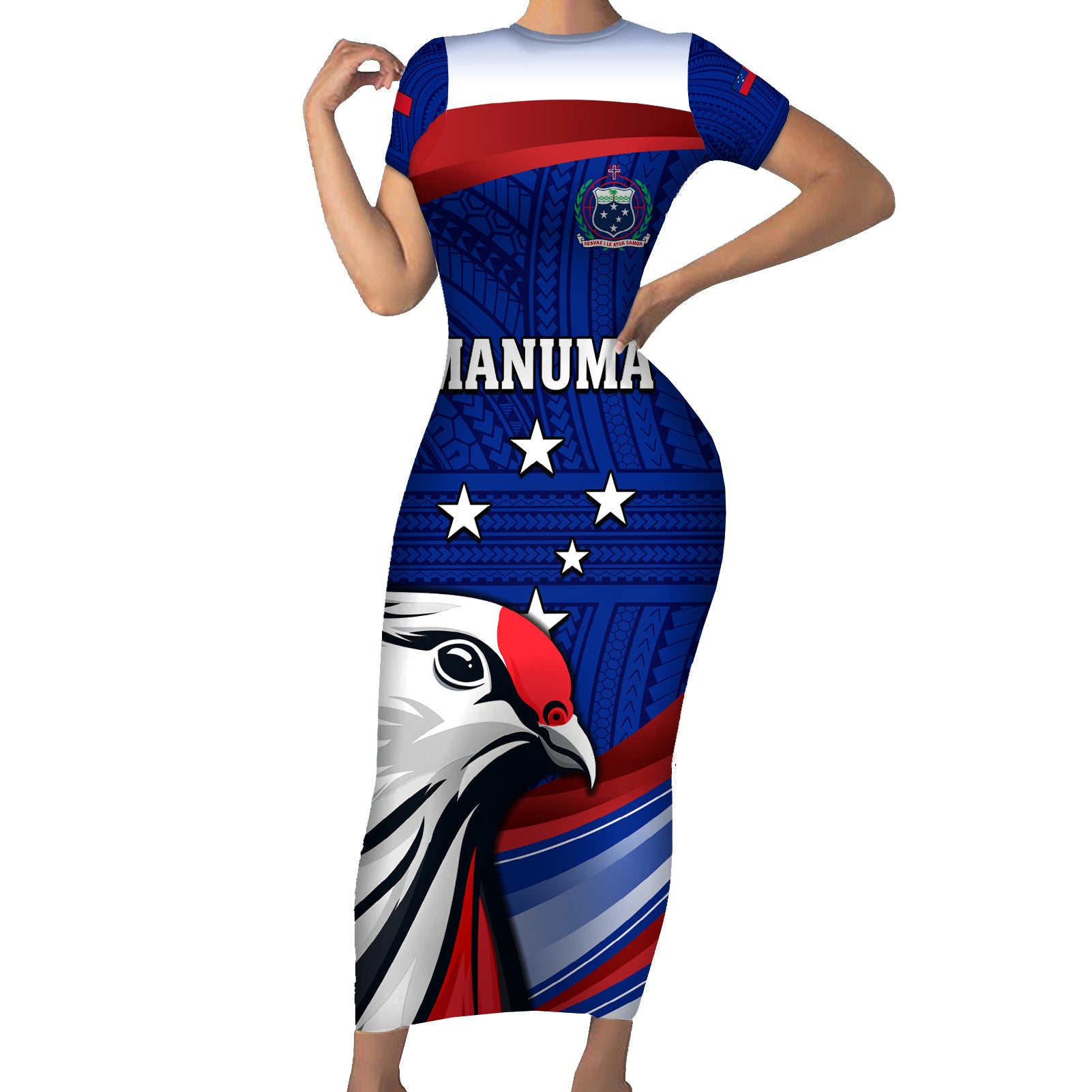 Custom Samoa Rugby Short Sleeve Bodycon Dress Manuma Ptilinopus Perousii