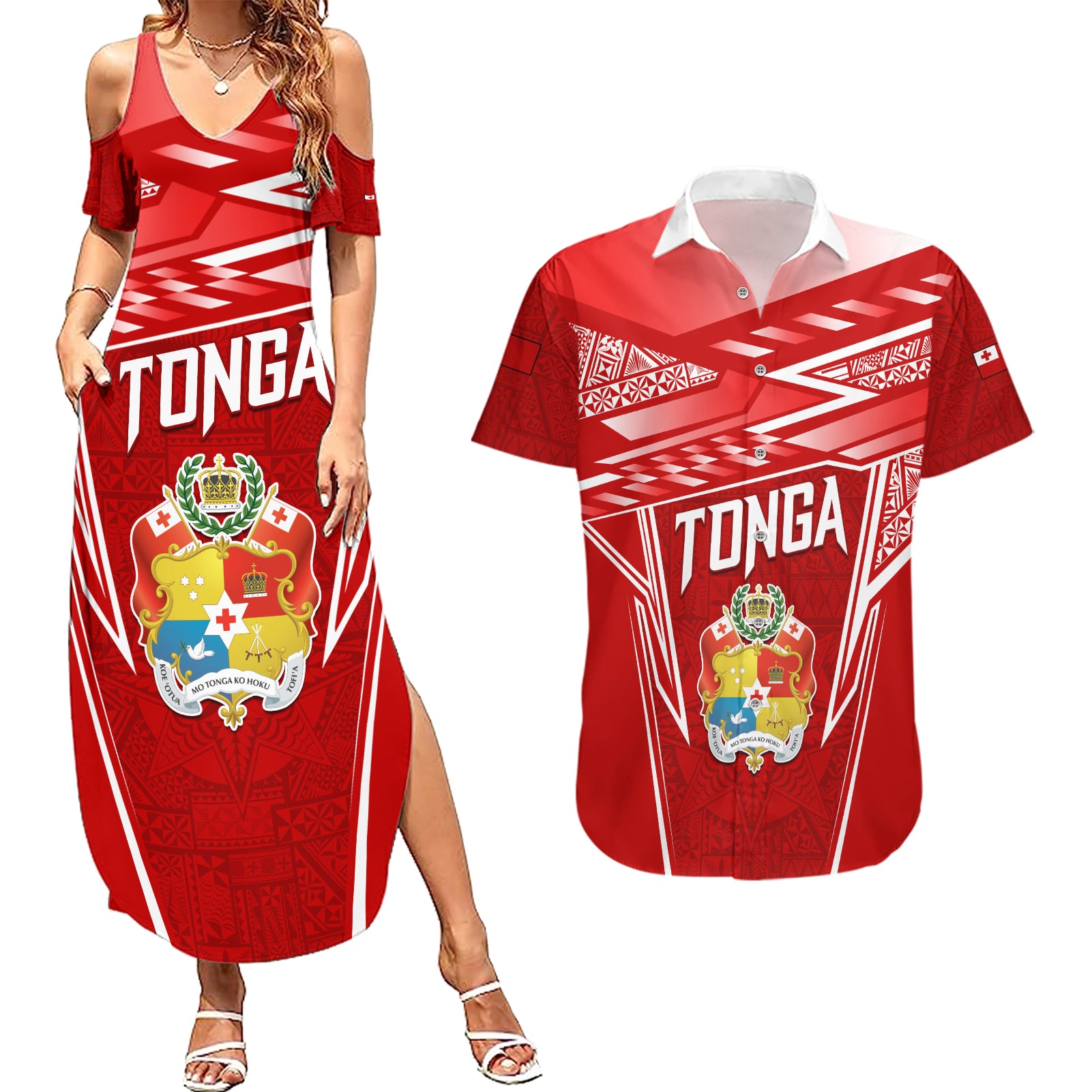 Custom Tonga Rugby Couples Matching Summer Maxi Dress and Hawaiian Shirt Kupesi Ngatu Pattern