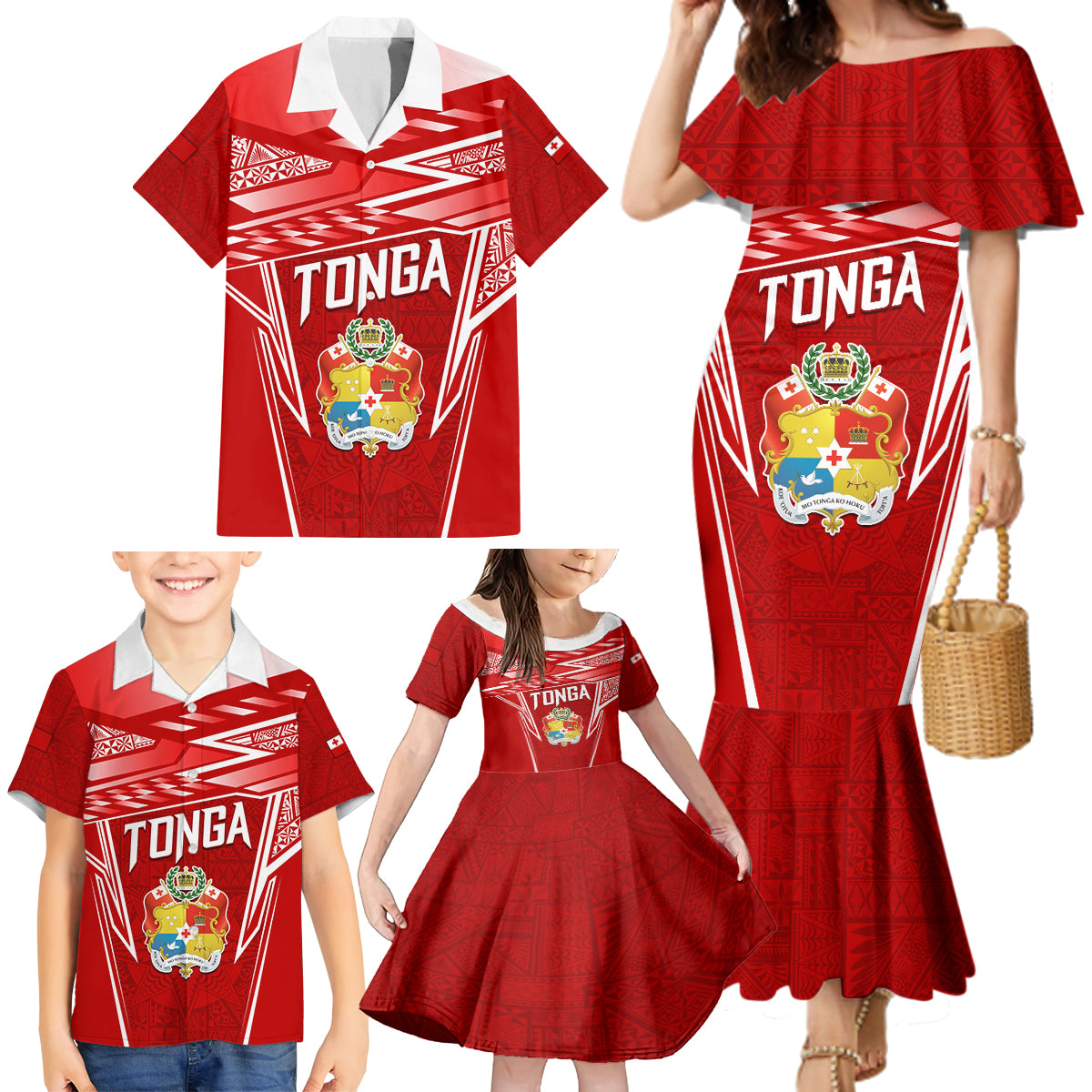 Custom Tonga Rugby Family Matching Mermaid Dress and Hawaiian Shirt Kupesi Ngatu Pattern