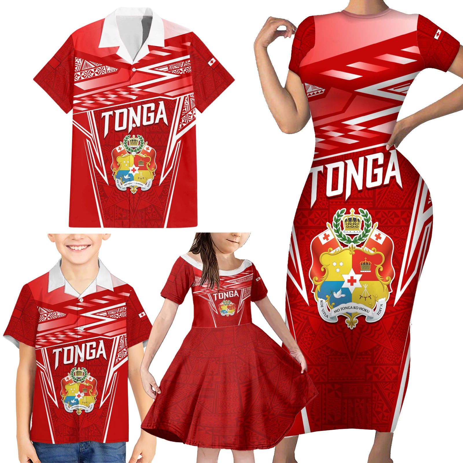 Custom Tonga Rugby Family Matching Short Sleeve Bodycon Dress and Hawaiian Shirt Kupesi Ngatu Pattern