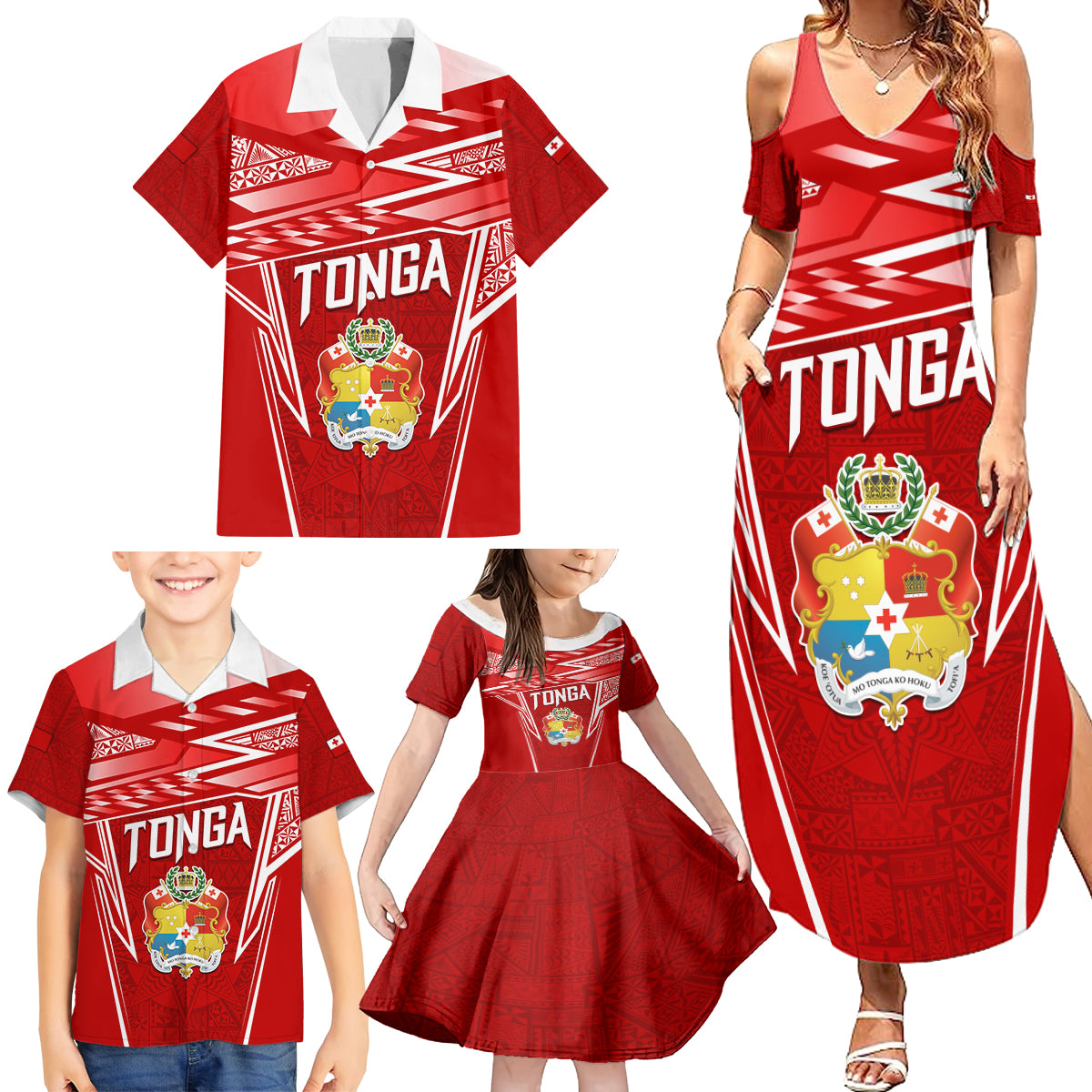 Custom Tonga Rugby Family Matching Summer Maxi Dress and Hawaiian Shirt Kupesi Ngatu Pattern