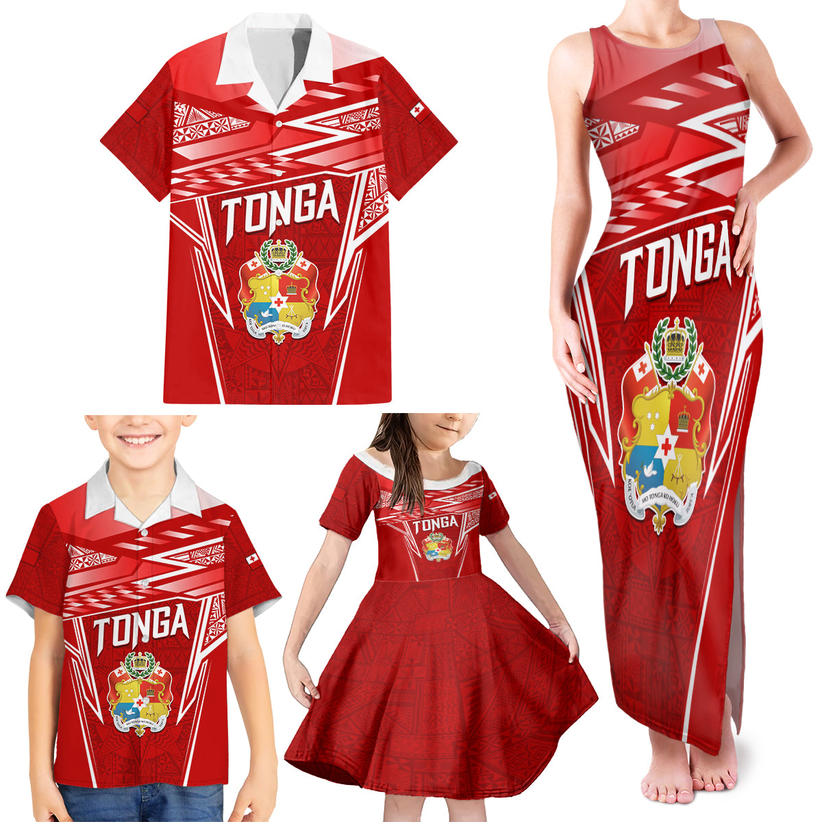 Custom Tonga Rugby Family Matching Tank Maxi Dress and Hawaiian Shirt Kupesi Ngatu Pattern