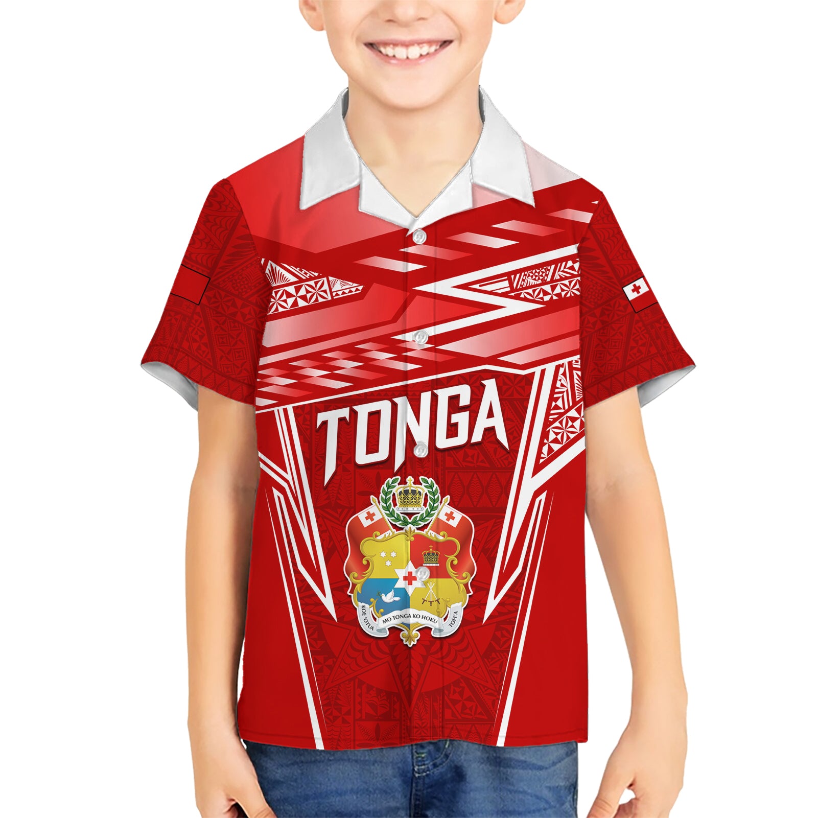 Custom Tonga Rugby Kid Hawaiian Shirt Kupesi Ngatu Pattern