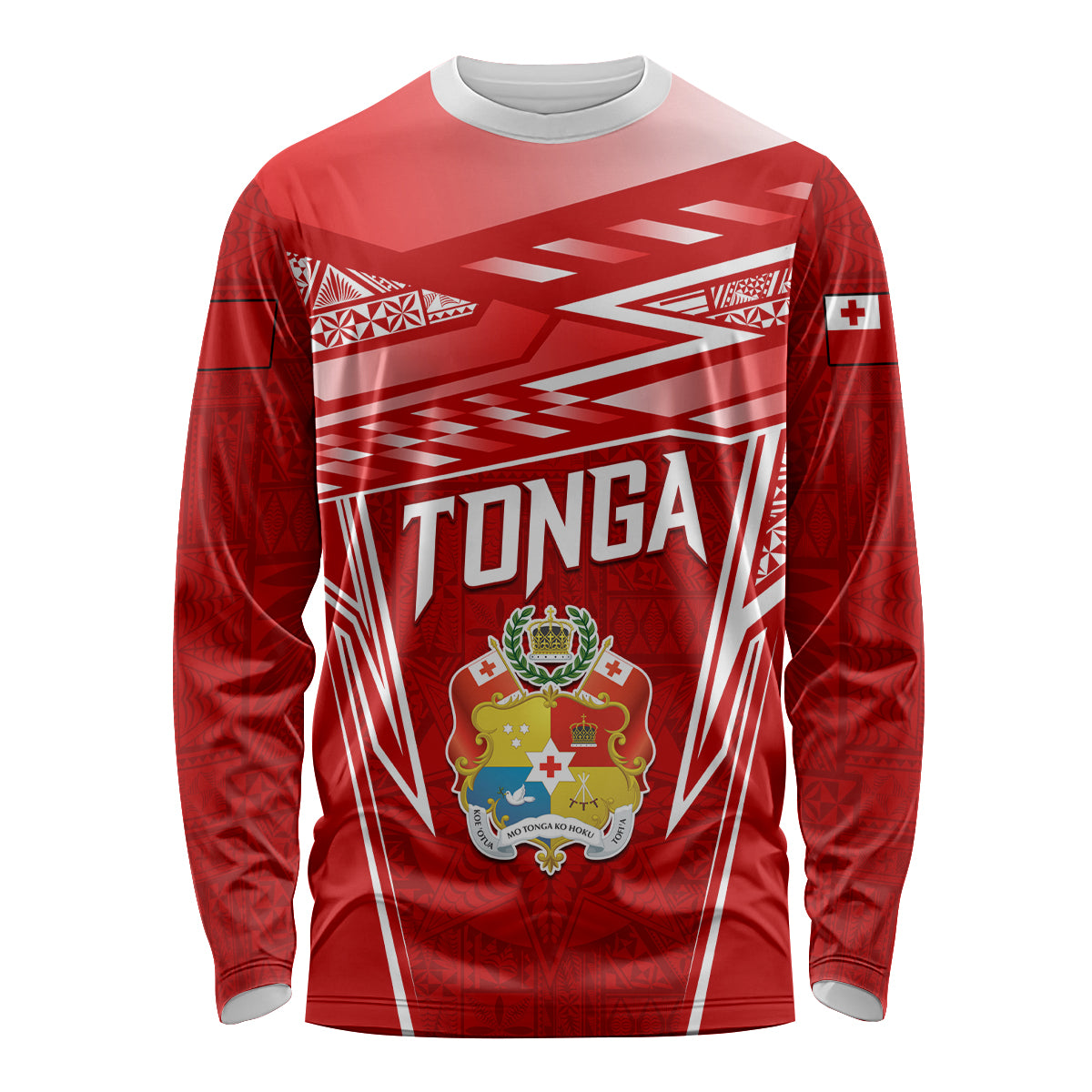 Custom Tonga Rugby Long Sleeve Shirt Kupesi Ngatu Pattern