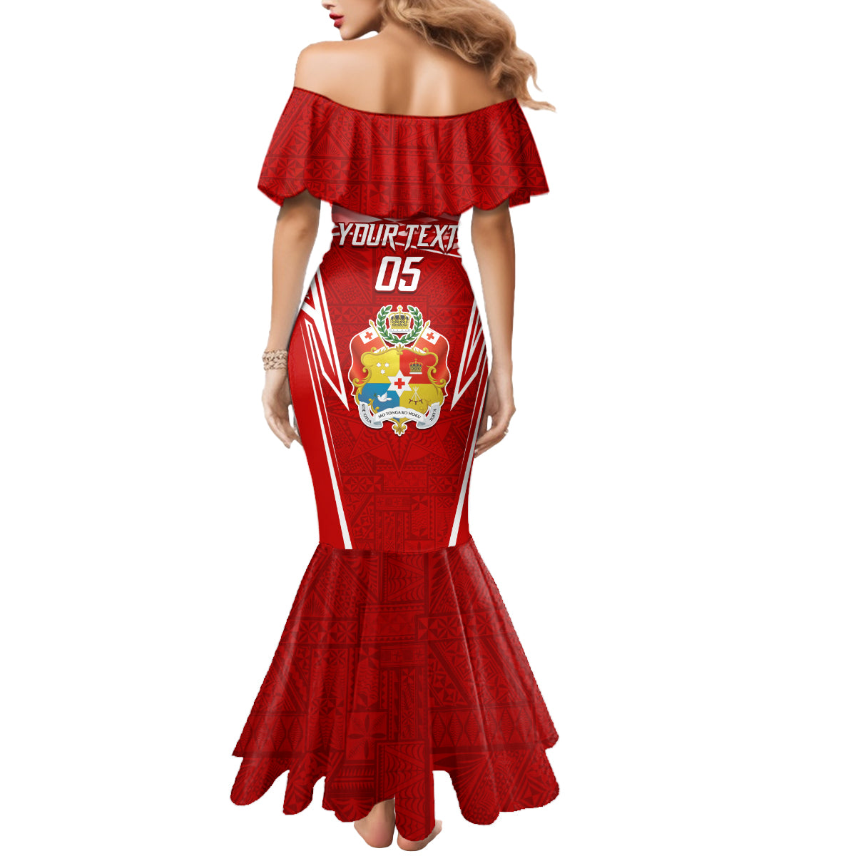 Custom Tonga Rugby Mermaid Dress Kupesi Ngatu Pattern